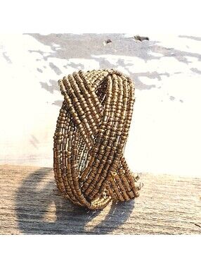 Metallic Bronze Vintage Y2K 90s Striped Pretzel Memory Wire Cuff Bracelet